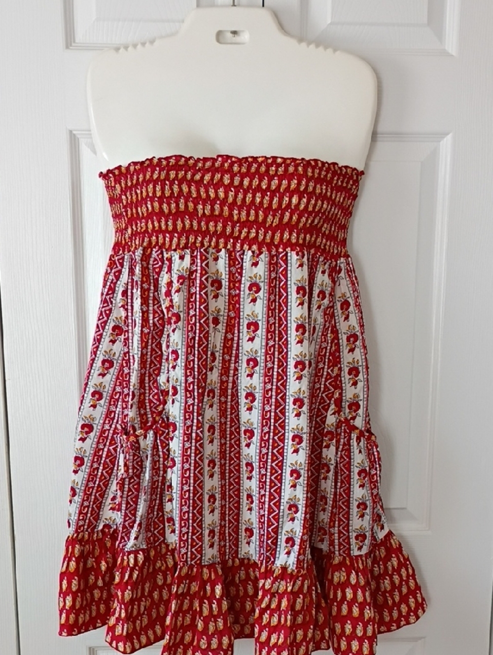 Mossimo Supply Co. Red, Yellow and White Smocked Strapless Dress